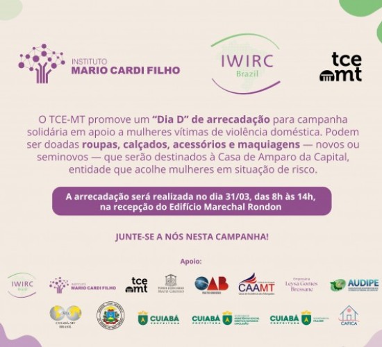 TCE-MT adere à campanha solidária em apoio a mulheres vítimas de violência doméstica