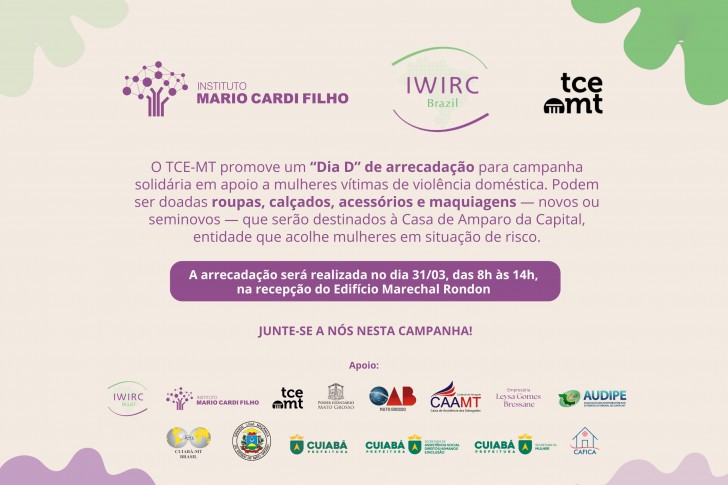 TCE-MT adere à campanha solidária em apoio a mulheres vítimas de violência doméstica